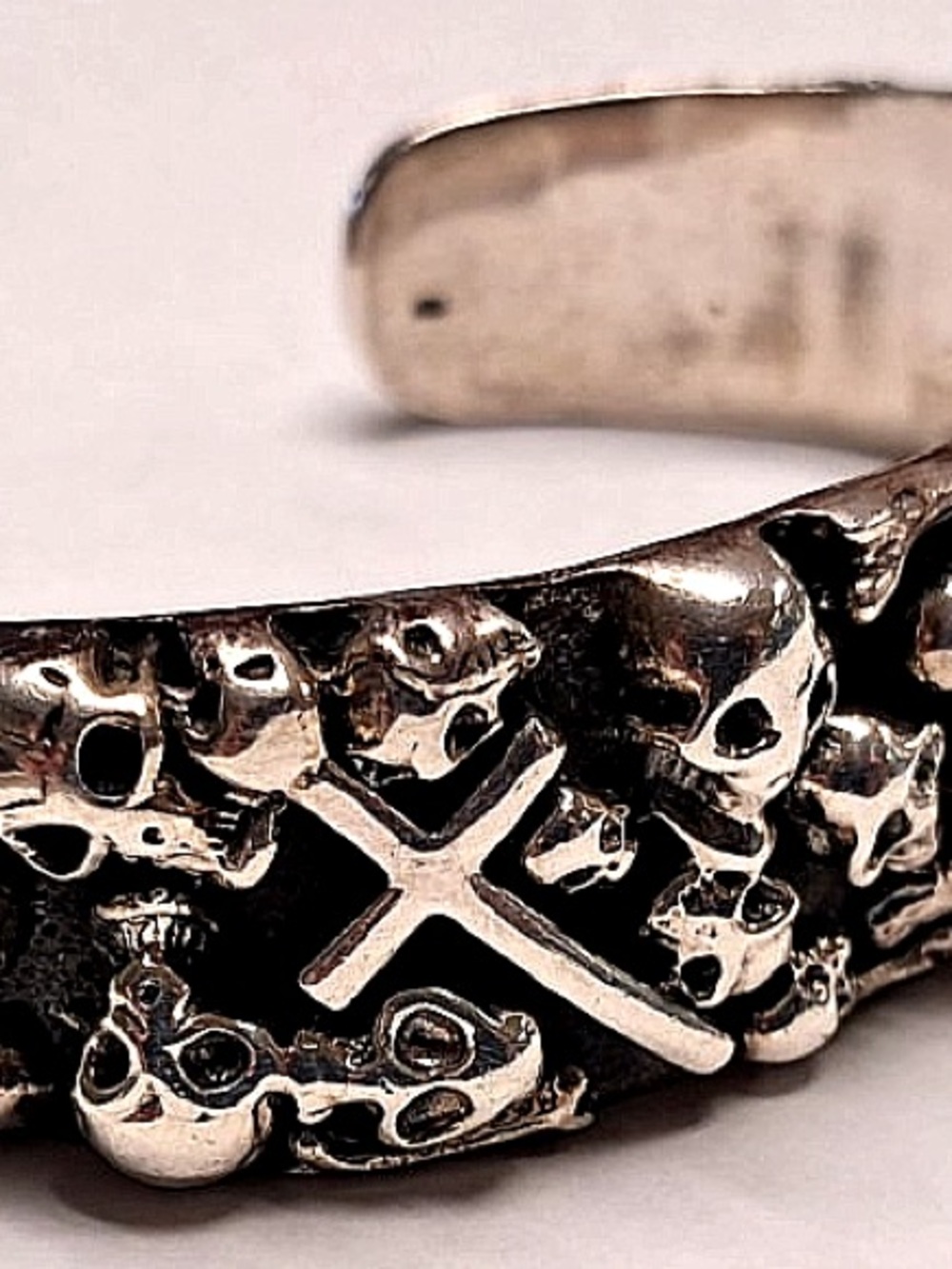 Stamped 925 Sterling Silver Skull, Bones & Cross Cuff